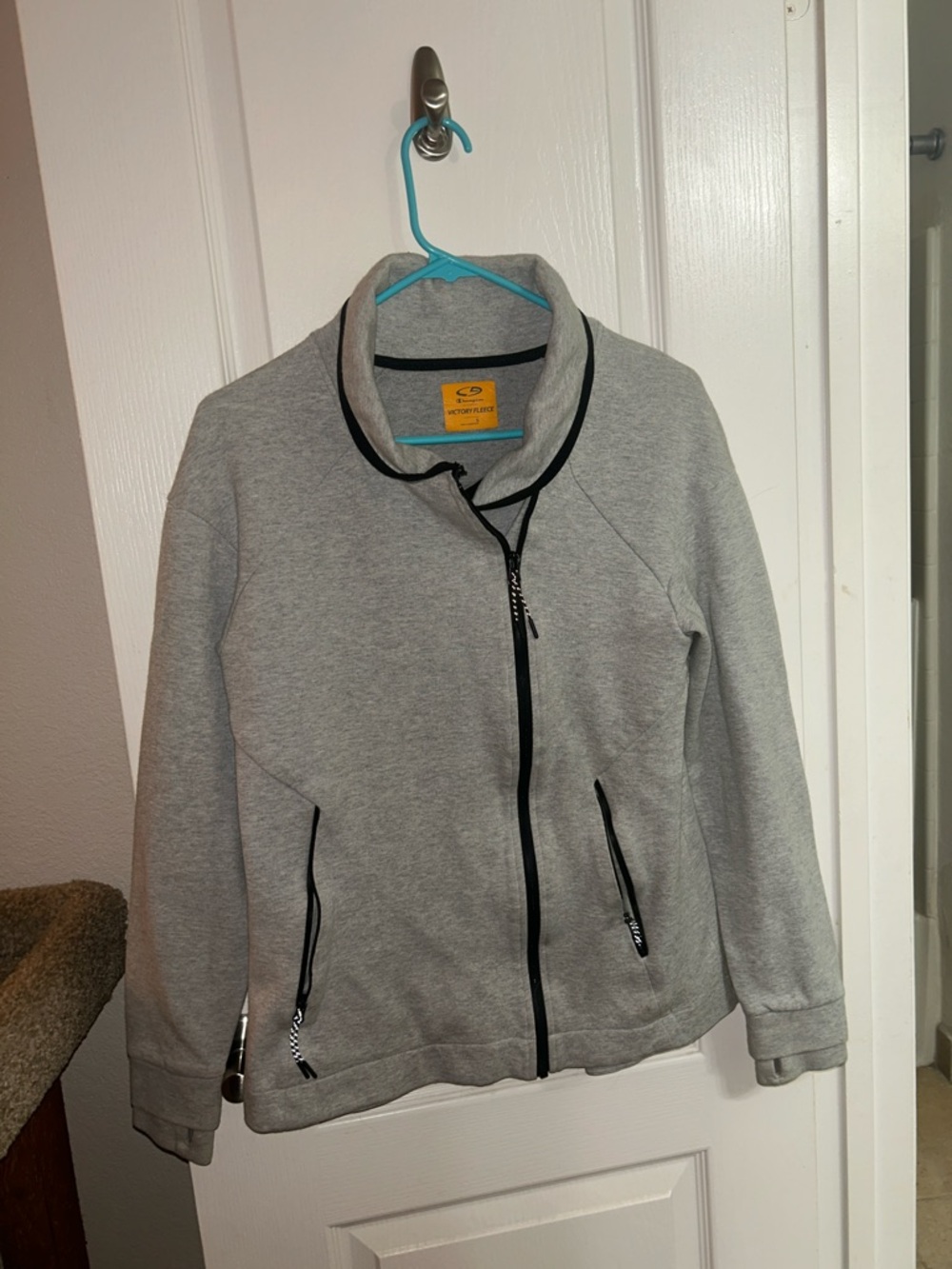 Champion Light Gray Zip-Up Fleece with Black Trim